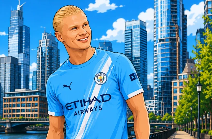 Erling Haaland in Manchester City kit during a match