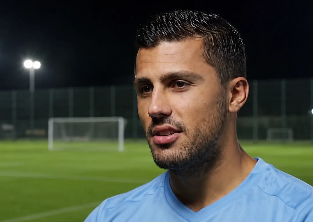Rodri in Manchester City training kit before his back surgery ruled him out of the Community Shield