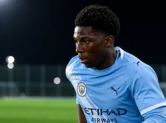 Ryan McAidoo in action for Manchester City during pre-season.