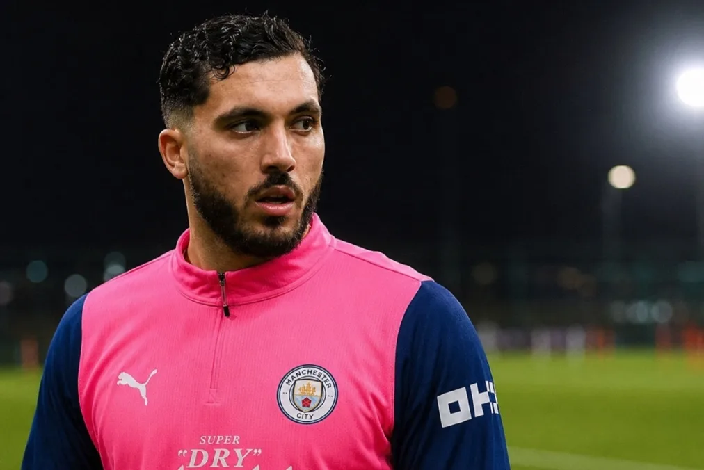 Rayan Cherki celebrates after scoring one of his two goals against Crystal Palace.